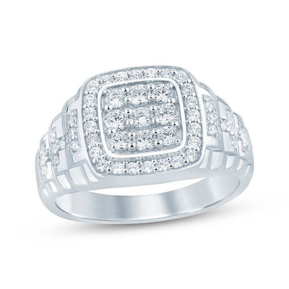 KAY Lab-Grown Diamonds Men's Multi-Stone Cushion Halo Ring 1 ct tw Sterling Silver