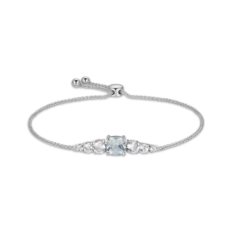 Main Image 1 of Cushion-Cut Aquamarine & White Lab-Created Sapphire Bolo Bracelet Sterling Silver