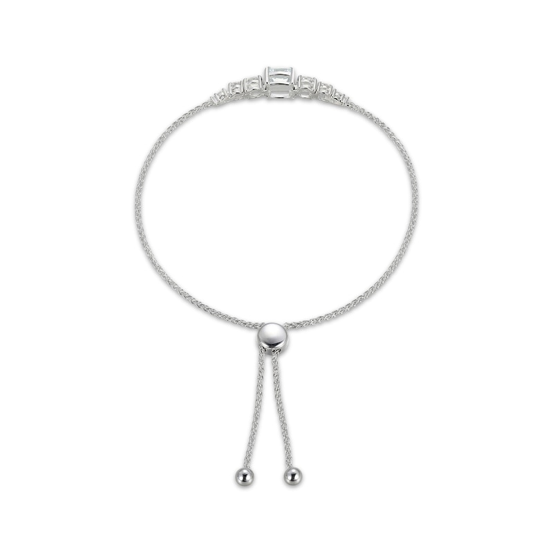 Main Image 2 of Cushion-Cut Aquamarine & White Lab-Created Sapphire Bolo Bracelet Sterling Silver