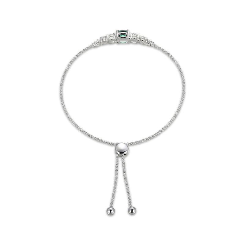 Main Image 2 of Cushion-Cut Lab-Created Emerald & White Lab-Created Sapphire Bolo Bracelet Sterling Silver