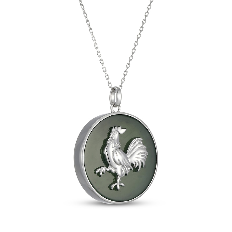 Main Image 2 of Nephrite Jade Year of the Rooster Chinese Zodiac Necklace Sterling Silver 18"