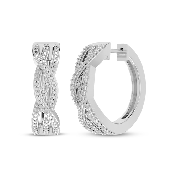 Diamond Accent Twist Hoop Earrings Sterling Silver