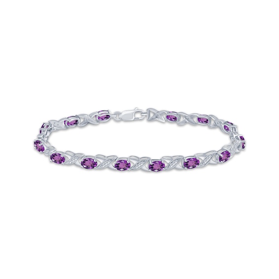 Oval-Cut Amethyst & Diamond Accent "XO" Bracelet Sterling Silver 7.25"