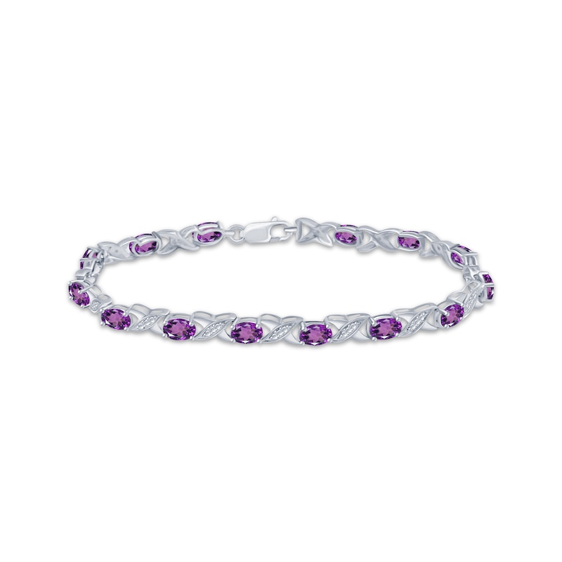 Main Image 1 of Oval-Cut Amethyst & Diamond Accent "XO" Bracelet Sterling Silver 7.25"
