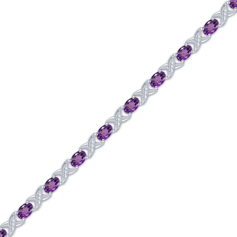 Main Image 2 of Oval-Cut Amethyst & Diamond Accent "XO" Bracelet Sterling Silver 7.25"