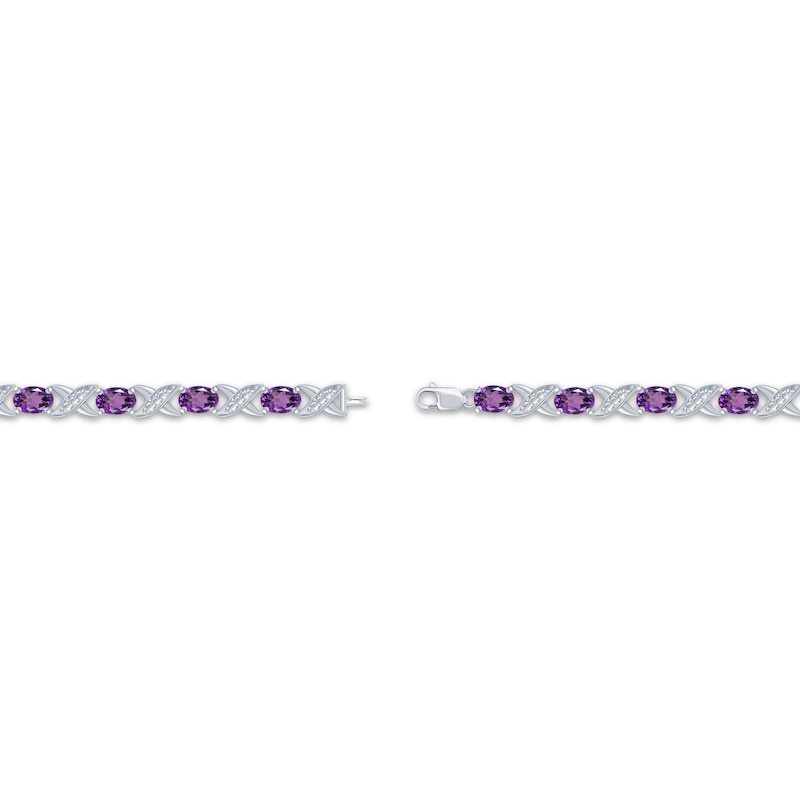 Main Image 3 of Oval-Cut Amethyst & Diamond Accent "XO" Bracelet Sterling Silver 7.25"
