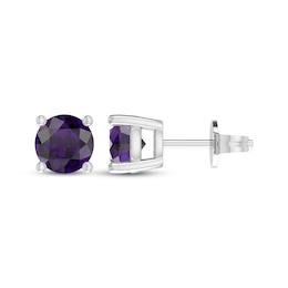 Amethyst Solitaire Earrings Sterling Silver