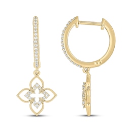 Diamond Clover Dangle Hoop Earrings 1/5 ct tw 24K Yellow Gold Vermeil Sterling Silver