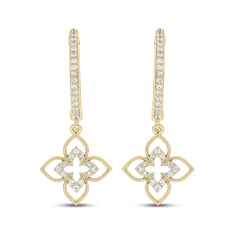 Main Image 2 of Diamond Clover Dangle Hoop Earrings 1/5 ct tw 24K Yellow Gold Vermeil Sterling Silver