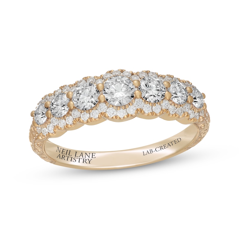 Main Image 1 of Neil Lane Artistry Lab-Grown Diamond Seven-Stone Halo Anniversary Ring 1 ct tw 14K Yellow Gold