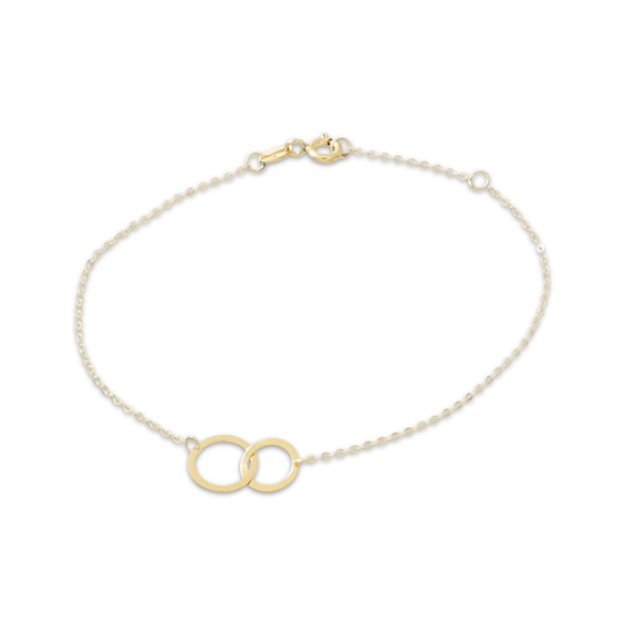 Interlocking Circle Bracelet Solid 10K Yellow Gold 7.5"