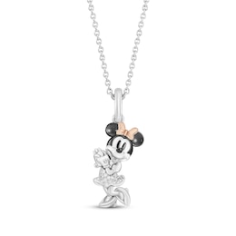 Disney Treasures Minnie Mouse Diamond Accent Necklace Sterling Silver & 10K Rose Gold 17"