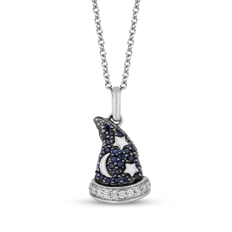 Main Image 1 of Disney Treasures Mickey Mouse Blue Sapphire & Diamond Sorcerer Hat Necklace 1/15 ct tw Sterling Silver 19"