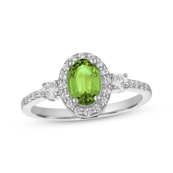 Oval-Cut Peridot & White Lab-Created Sapphire Ring Sterling Silver