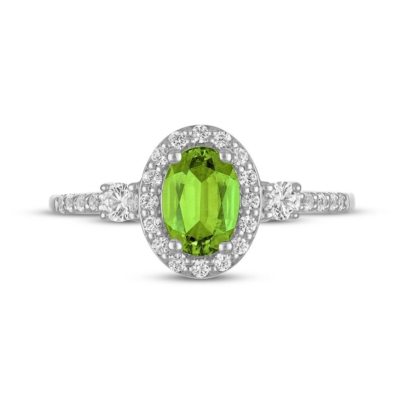 Main Image 3 of Oval-Cut Peridot & White Lab-Created Sapphire Ring Sterling Silver