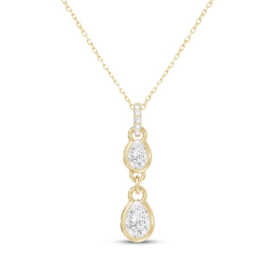 KAY Lab-Grown Diamonds Bezel-Set Pear-Shaped Double Drop Necklace 1 ct tw 10K Yellow Gold 18"