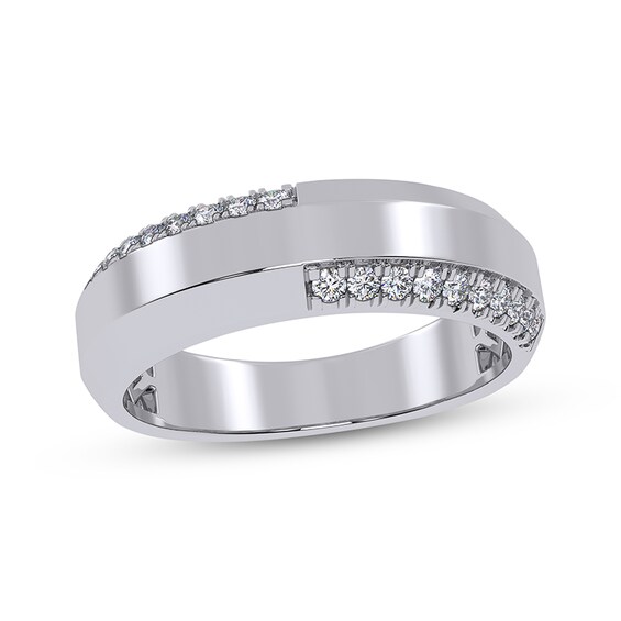 Adore Men's Diamond Asymmetric Wedding Band 1/4 ct tw 14K White Gold