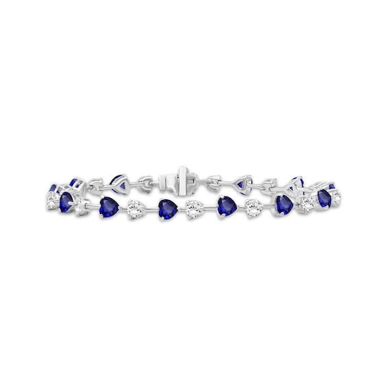 Heart-Shaped Blue Lab-Created Sapphire & White Lab-Created Sapphire Bracelet Sterling Silver 7.5"