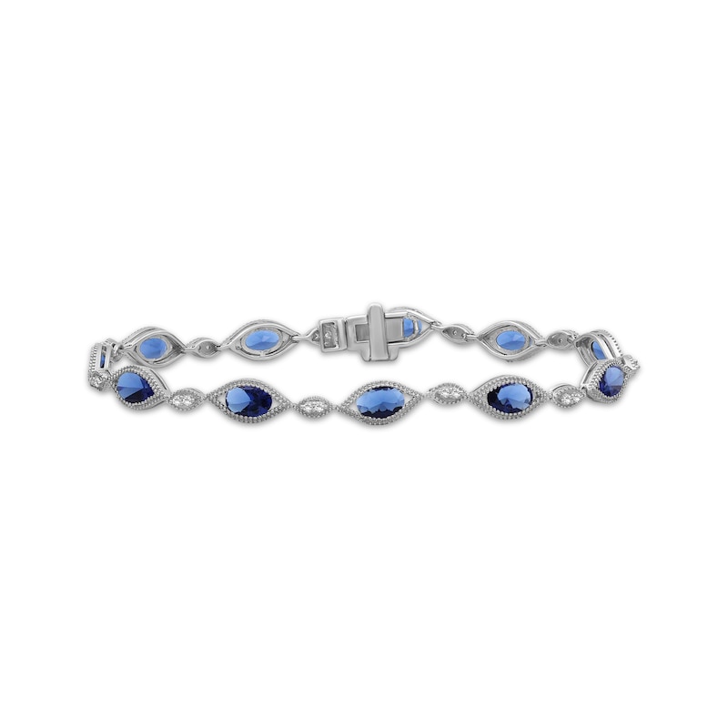 Main Image 1 of Oval-Cut Blue Lab-Created Sapphire & White Lab-Created Sapphire Milgrain Bracelet Sterling Silver 7.5"