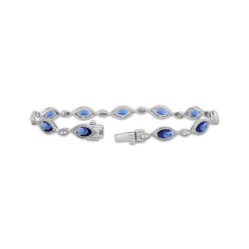 Main Image 2 of Oval-Cut Blue Lab-Created Sapphire & White Lab-Created Sapphire Milgrain Bracelet Sterling Silver 7.5"