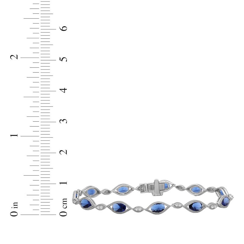 Main Image 3 of Oval-Cut Blue Lab-Created Sapphire & White Lab-Created Sapphire Milgrain Bracelet Sterling Silver 7.5"