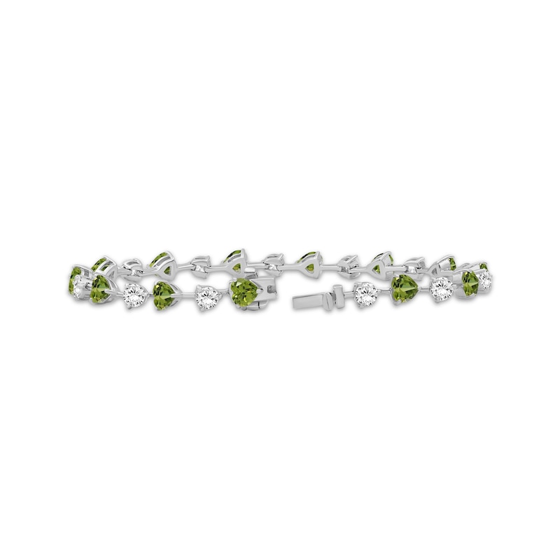 Main Image 2 of Heart-Shaped Peridot & White Lab-Created Sapphire Bracelet Sterling Silver 7.5"