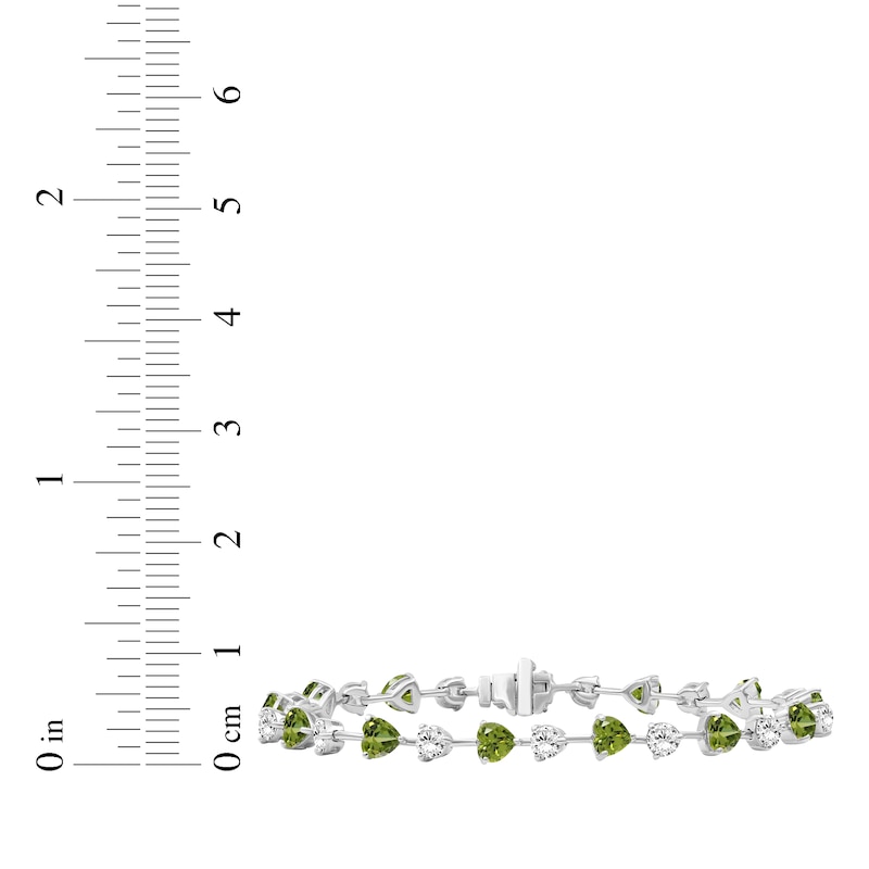 Main Image 3 of Heart-Shaped Peridot & White Lab-Created Sapphire Bracelet Sterling Silver 7.5"