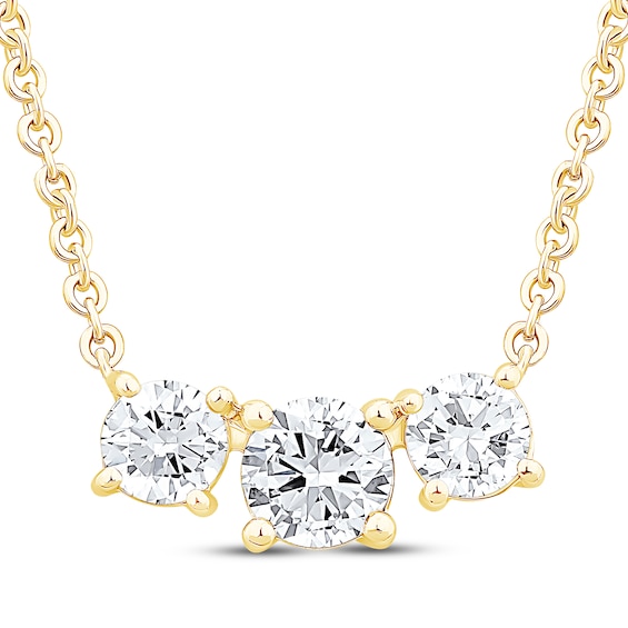 Memories Moments Magic Lab-Grown Diamonds Three-Stone Necklace 1-1/2 ct tw 14K Yellow Gold 18"