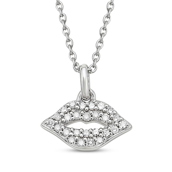 Diamond Lips Necklace 1/8 ct tw Sterling Silver 18"