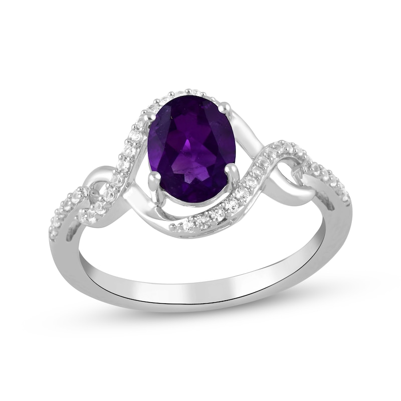 Main Image 1 of Oval-Cut Amethyst & White Lab-Created Sapphire Twist Shank Ring Sterling Silver
