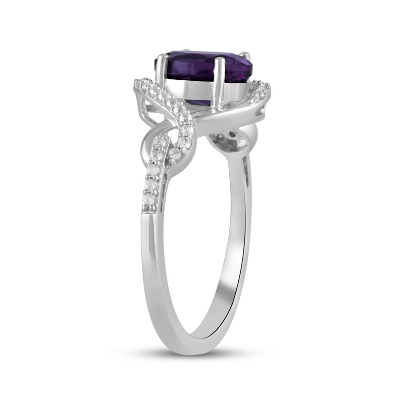 Main Image 2 of Oval-Cut Amethyst & White Lab-Created Sapphire Twist Shank Ring Sterling Silver
