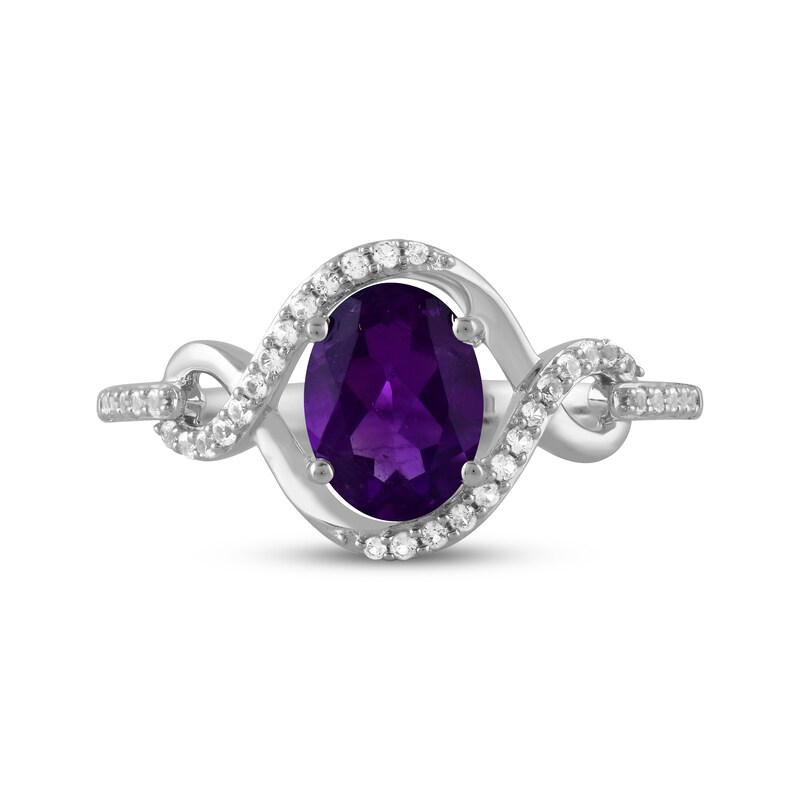 Main Image 3 of Oval-Cut Amethyst & White Lab-Created Sapphire Twist Shank Ring Sterling Silver