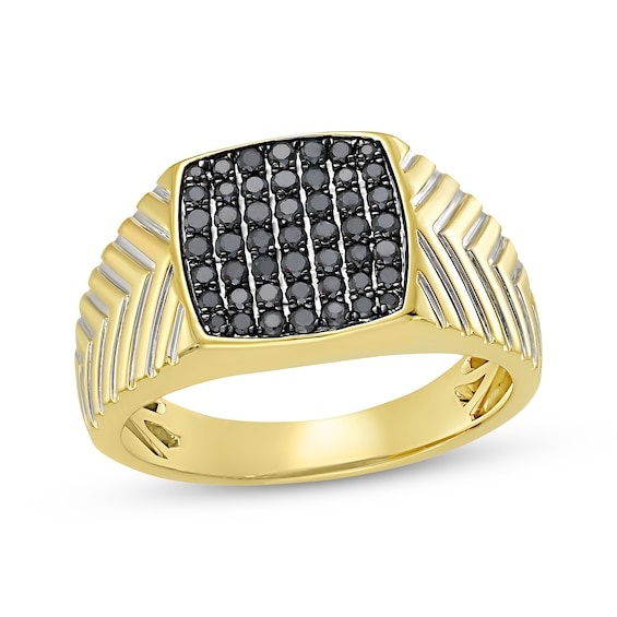 Men's Black Diamond Signet-Style Ring 1/2 ct tw 14K Yellow Gold-Plated Sterling Silver