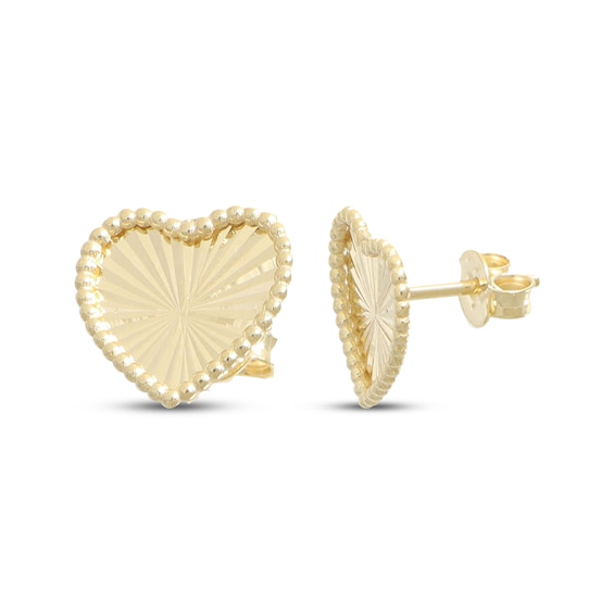 Starburst Beaded Heart Stud Earrings 10K Yellow Gold