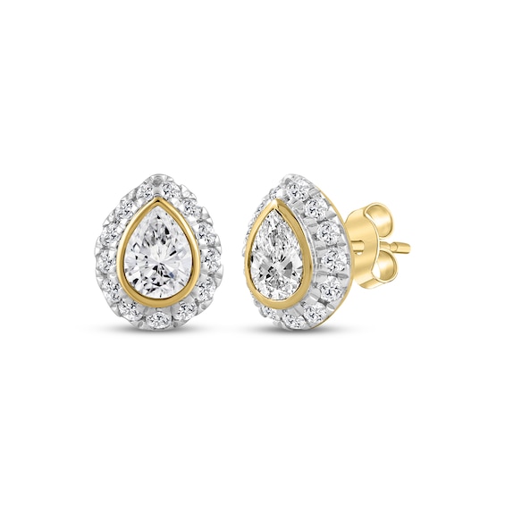 KAY Lab-Grown Diamonds Pear-Shaped Halo Stud Earrings 1/2 ct tw 10K Yellow Gold