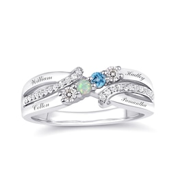 Mother's Family Birthstone Bypass Ring (2-4 Stones and Lines)