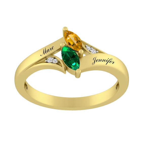 Marquise Birthstone Couple's Ring (2 Stones and Lines)