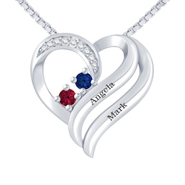 Couple's Birthstone Double Heart Necklace 1/20 ct tw Diamonds