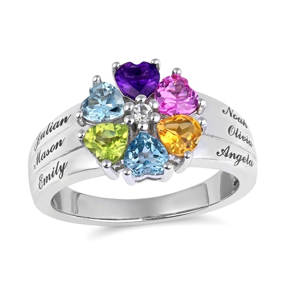 Mother's Heart-Shaped Family Birthstone Ring