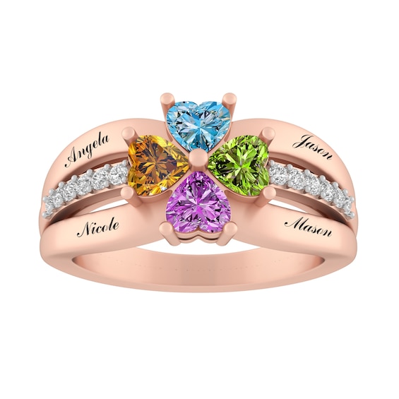 Heart Birthstone Family & Mother's Ring (2-4 Stones and Lines)