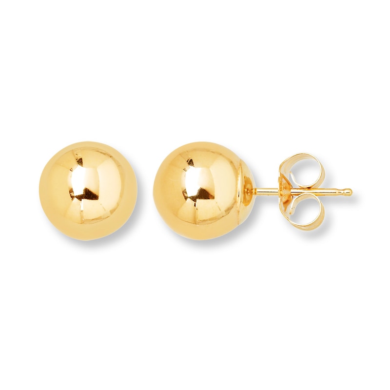 8mm Rose Quartz genuine gemstone ball 14k solid gold stud earrings