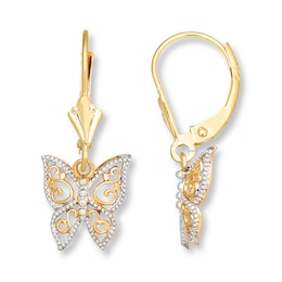 Butterfly Dangle Earrings 14K Yellow Gold