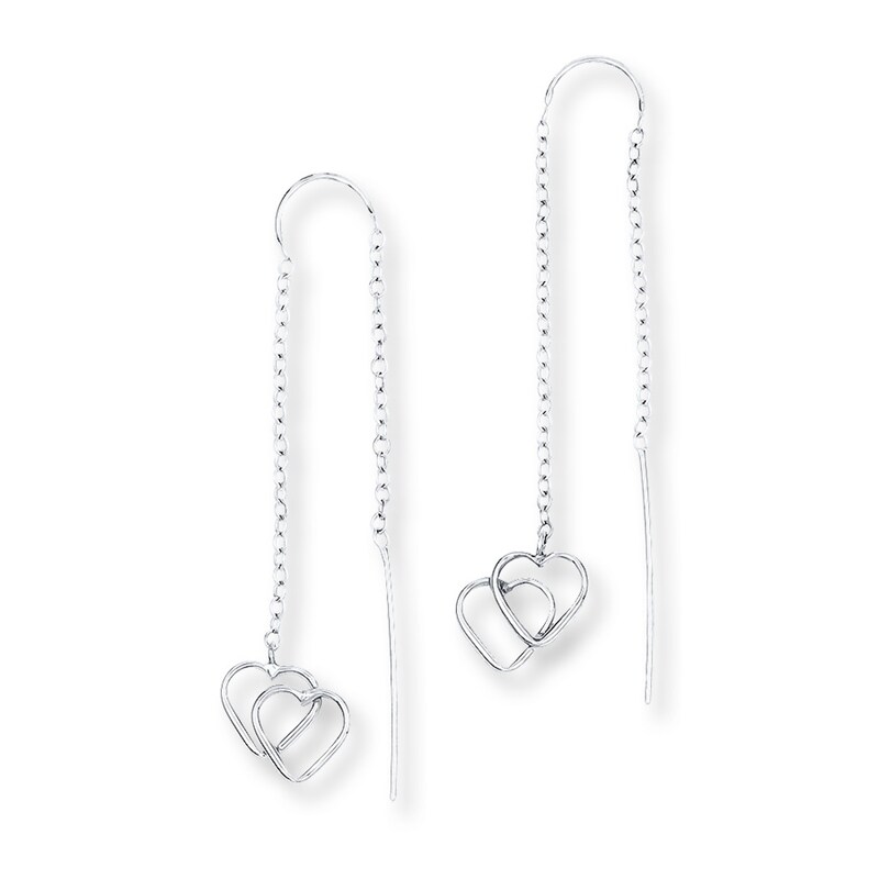 Heart Threader Earrings 14K White Gold