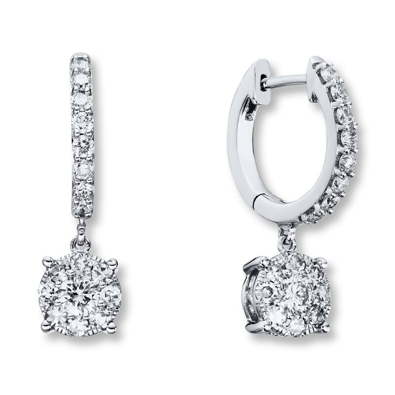 Main Image 1 of Diamond Drop Earrings 1 ct tw Round-cut 14K White Gold