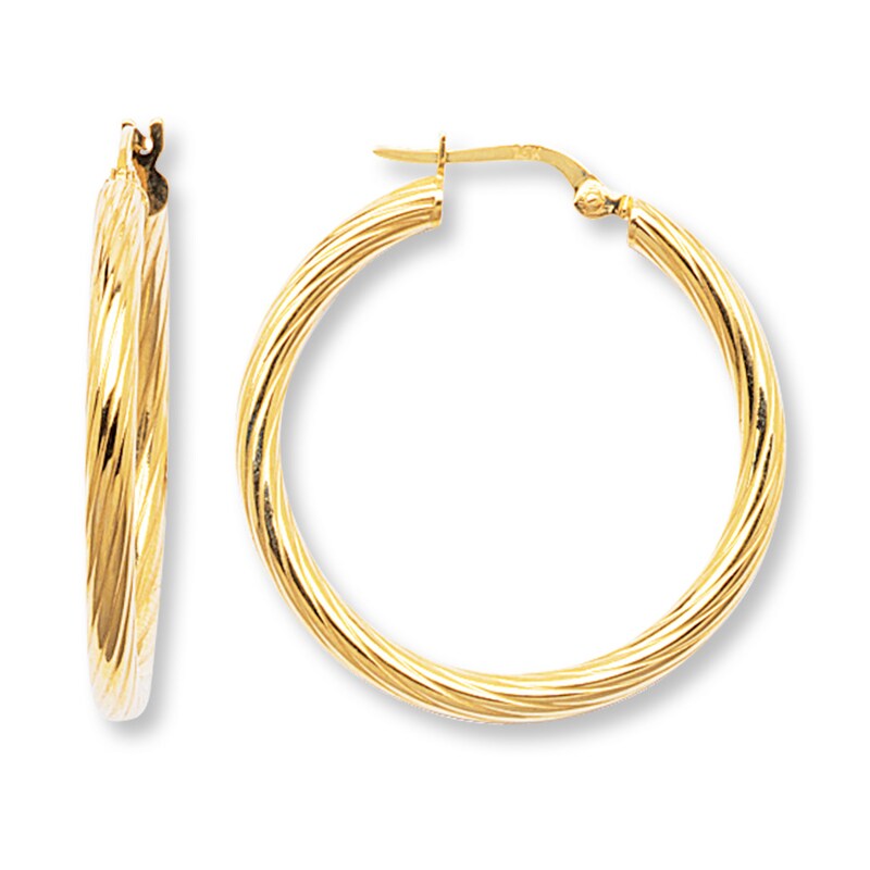 Twisted Hoop Earrings 14K Yellow Gold 30mm