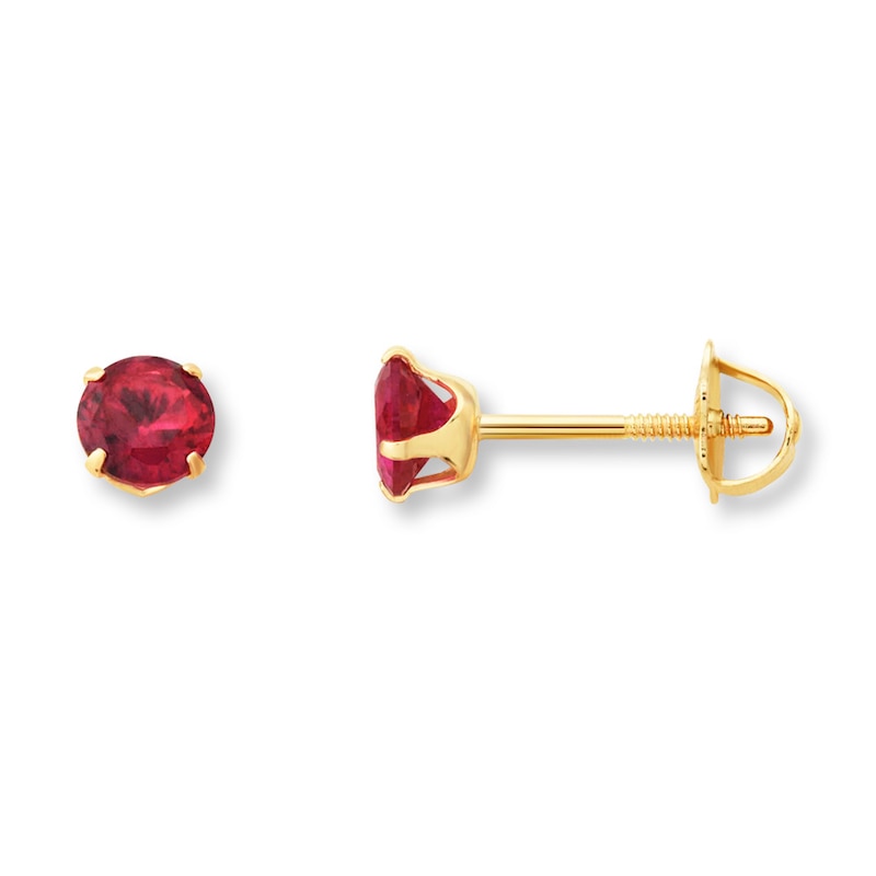 Children's Stud Earrings Lab-Created Ruby 14K Yellow Gold