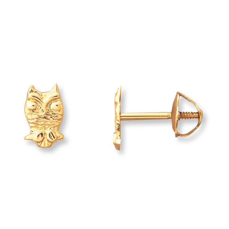 Children's Owl Earrings 14K Yellow Gold