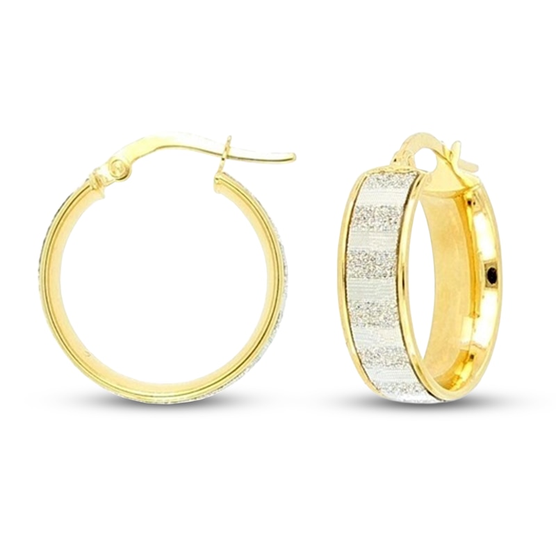Main Image 1 of Italian Glitter Hoop Earrings 14K Yellow Gold