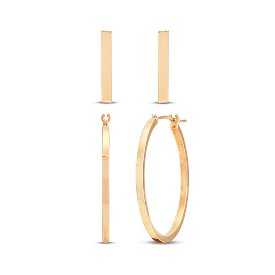Bar Stud & Hoop Earring Set 10K Yellow Gold