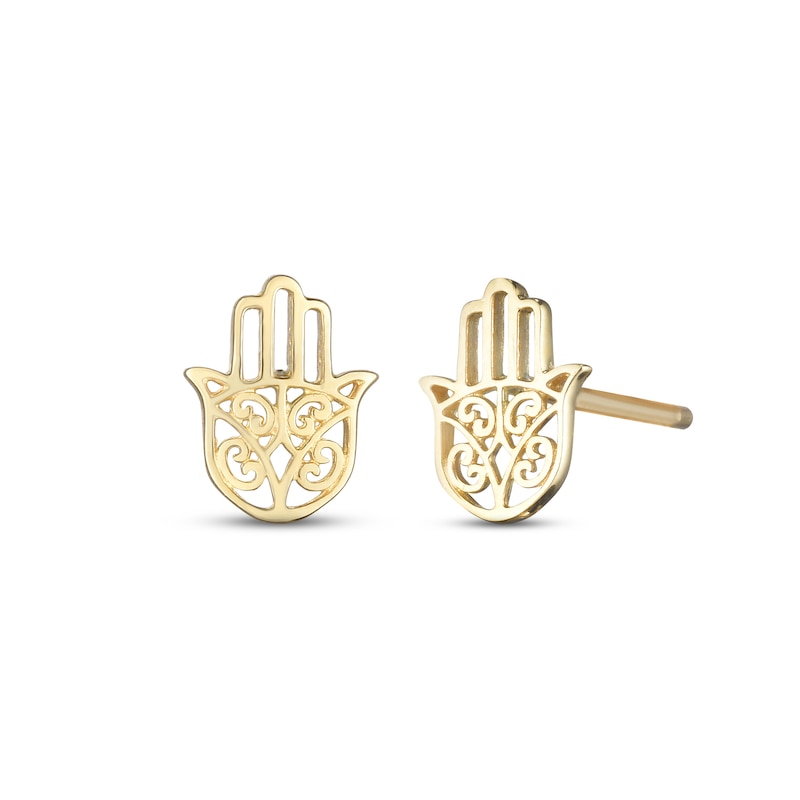 Main Image 1 of Hamsa Stud Earrings 14K Yellow Gold